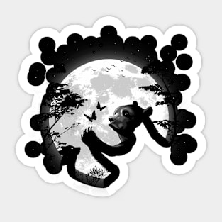 Mother bear playing with butterflies under the moon Sticker